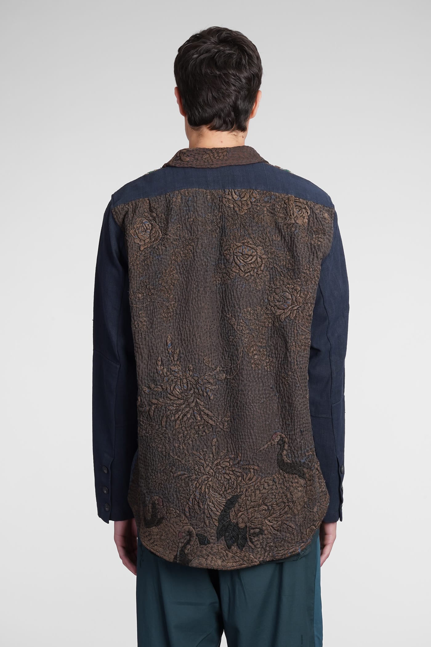 Floral-embroidered blazer - Blue