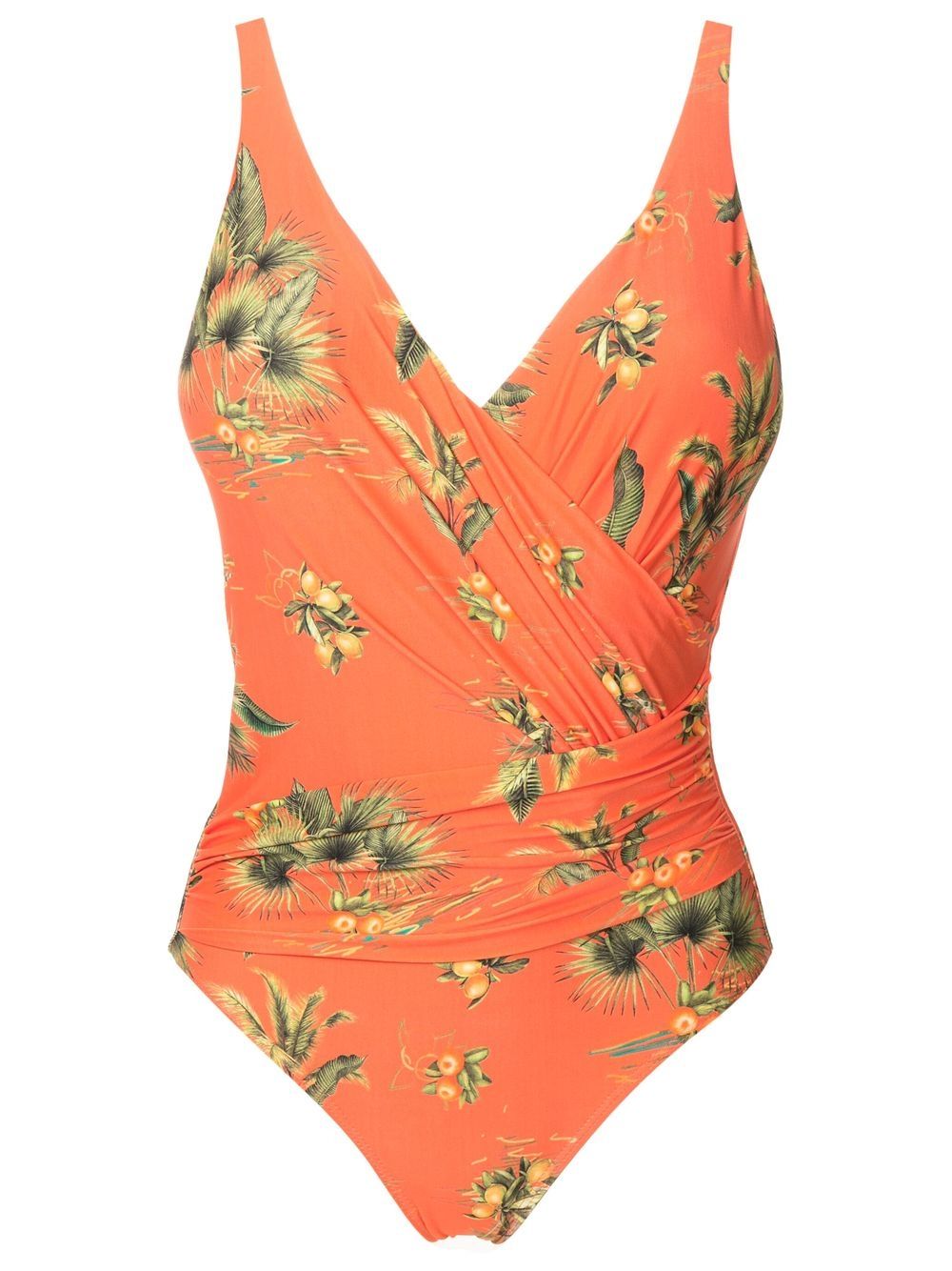 Floral-print V-neck swimsuit - Orange