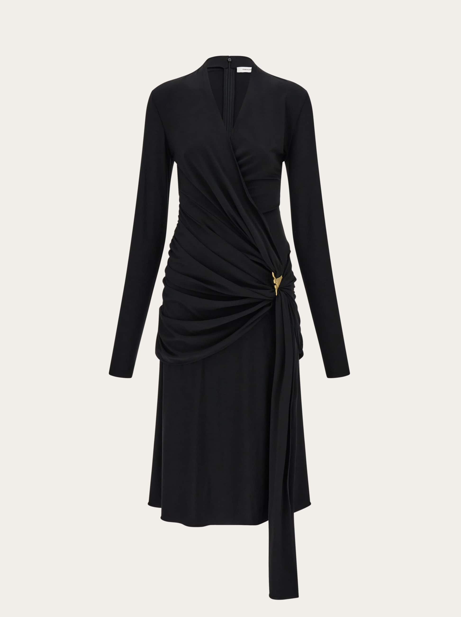 Women Viscose dress with gathered waist Black