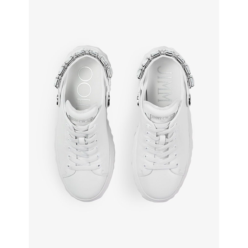 Womens V White/crystal Diamond Sling Crystal-embellished Leather Low-top Trainers