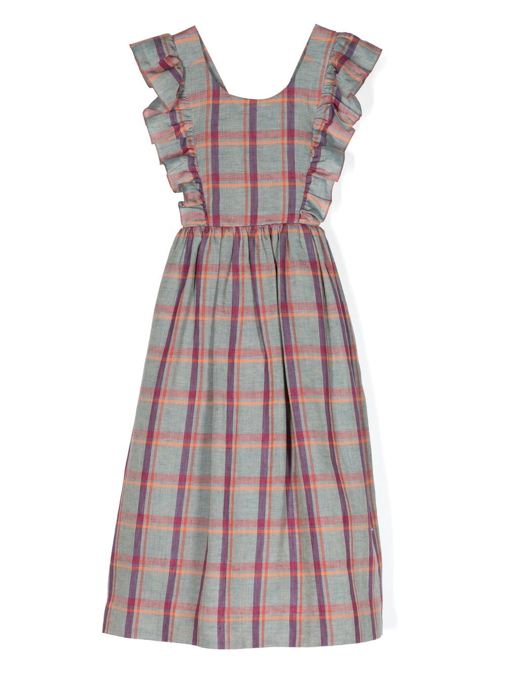 Carole checked linen dress - Blue