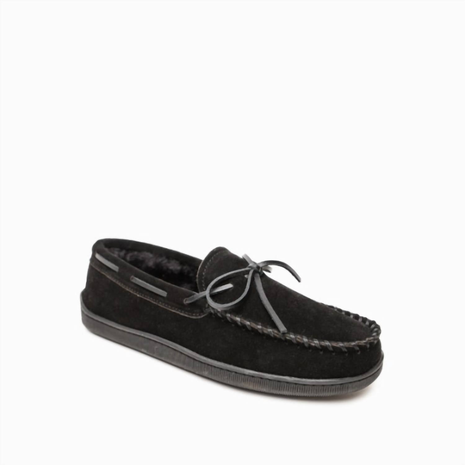 Men's Pile Lined Hardsole Moccasins In Black