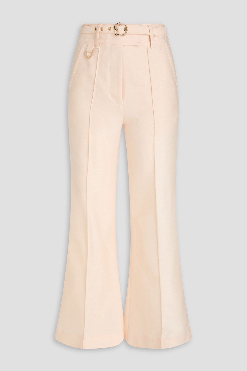 Belted wool and silk-blend flared pants - White - 00