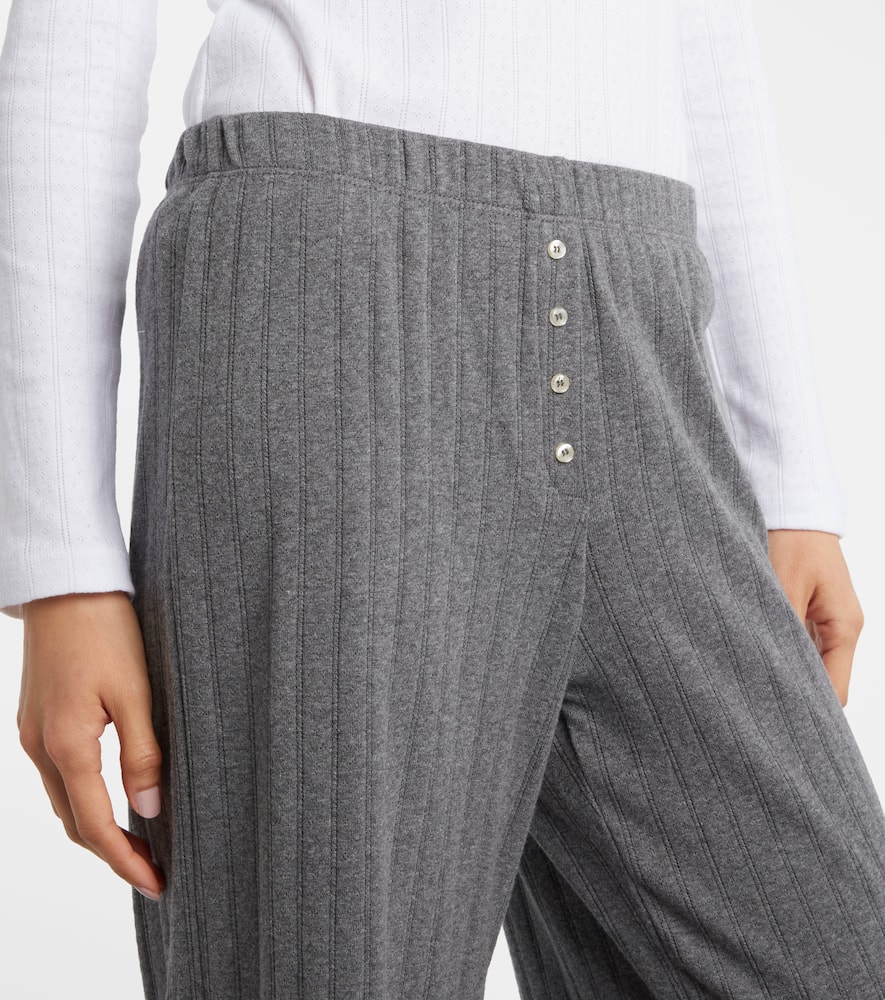 Pointelle cotton wide-leg pants