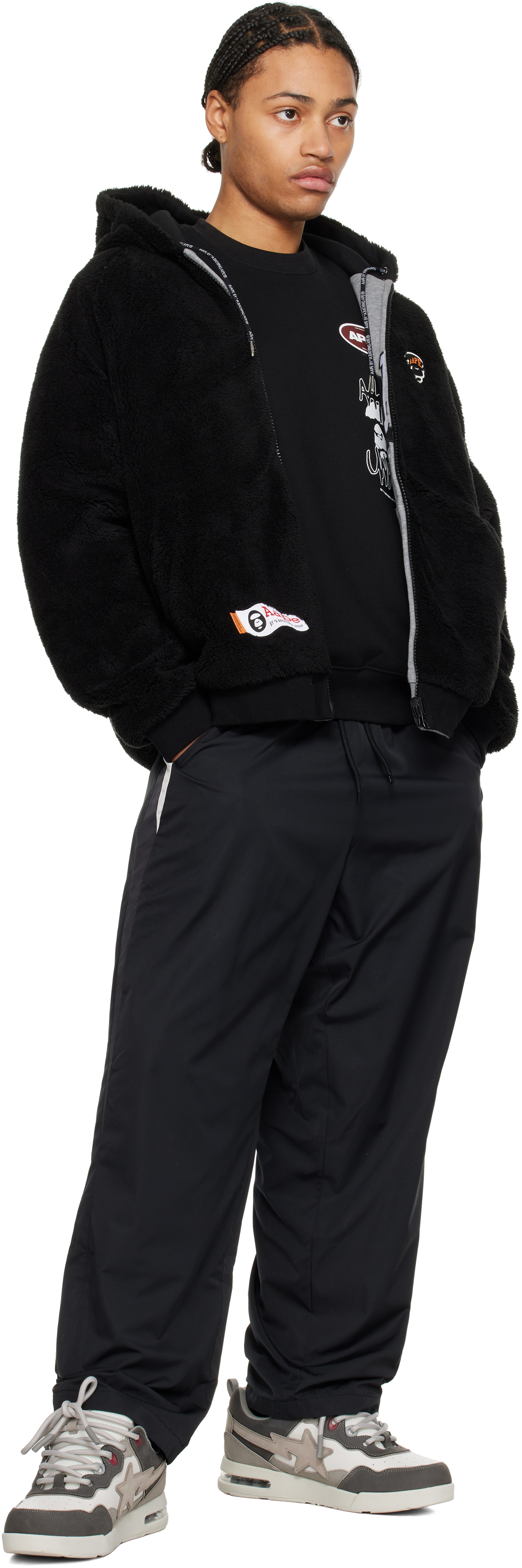 AAPE by A Bathing Ape Black & Gray Moonface Logo Zip-Up Reversible Hoodie