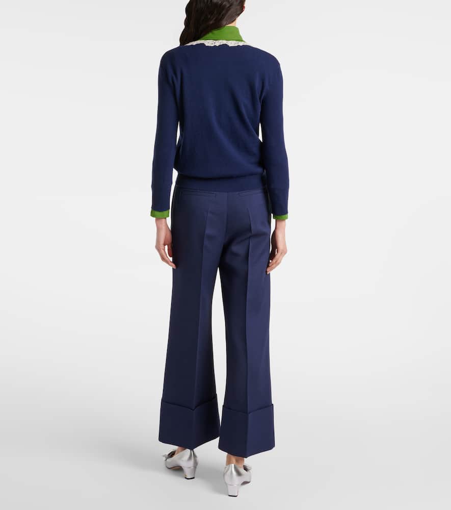 Lace-trimmed virgin wool cardigan