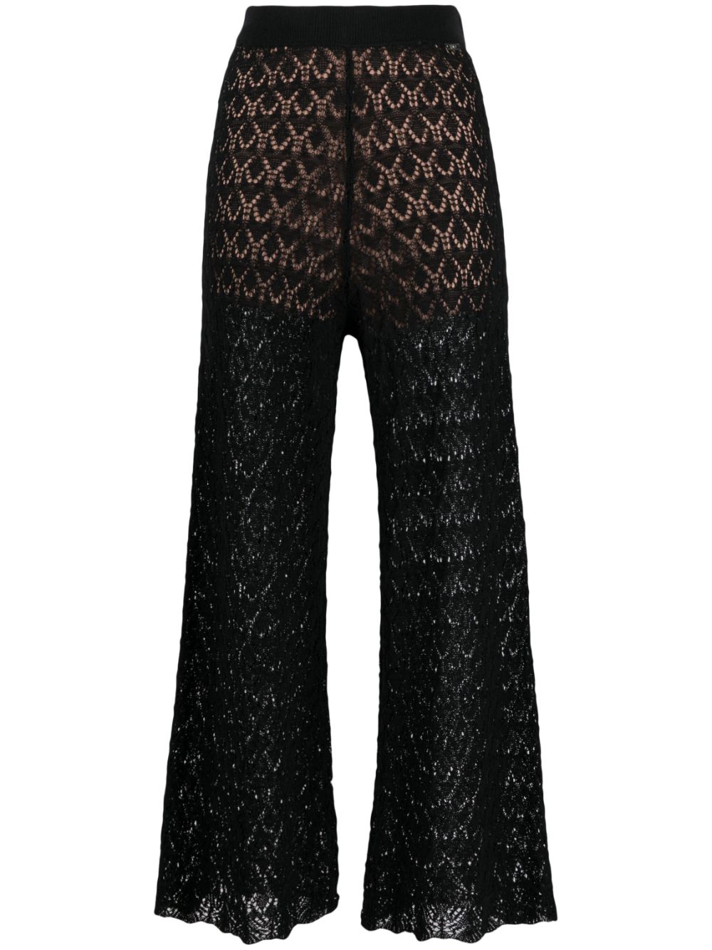 Open-knit flared cropped trousers - Black