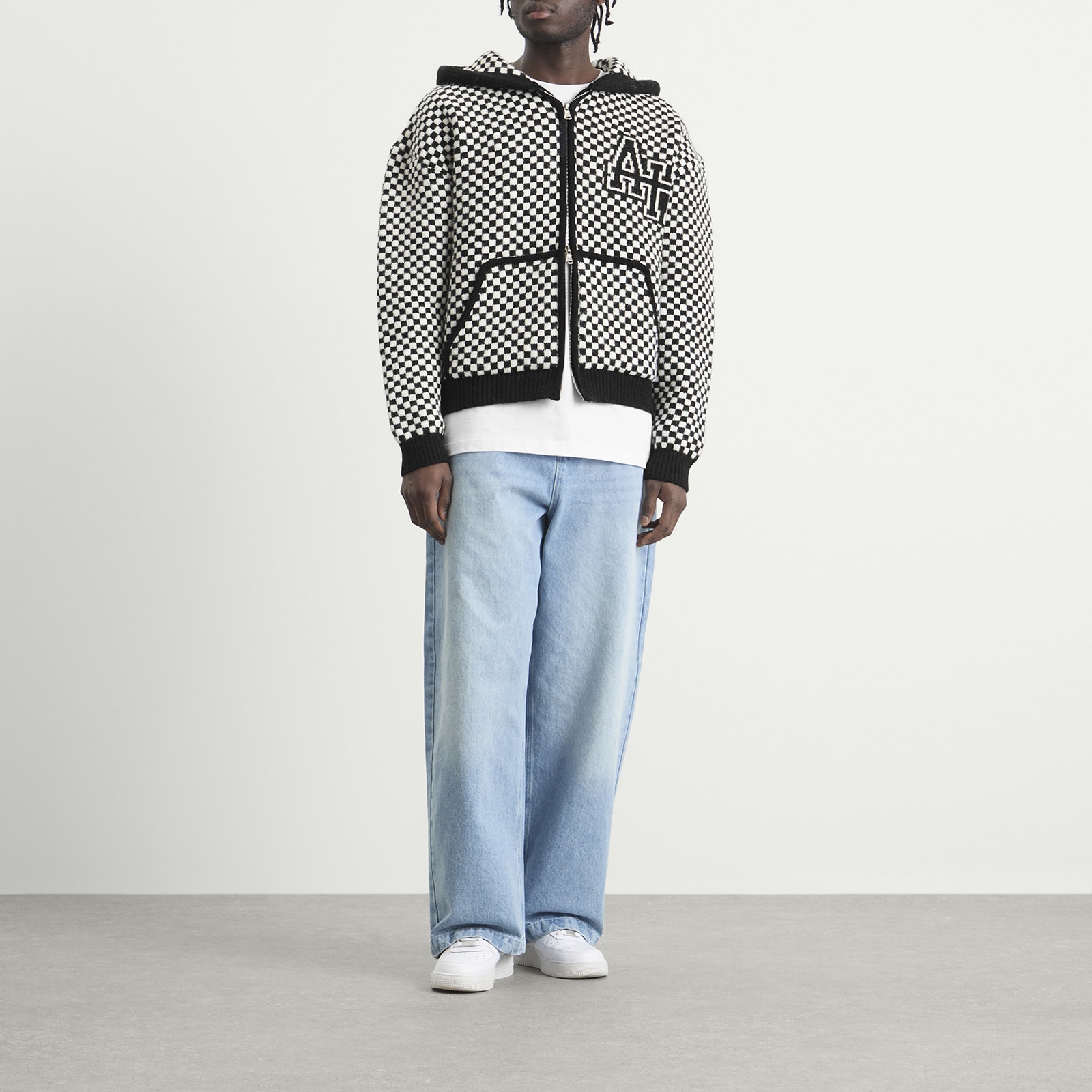 Men's Checked Knitted Jacket Black/White