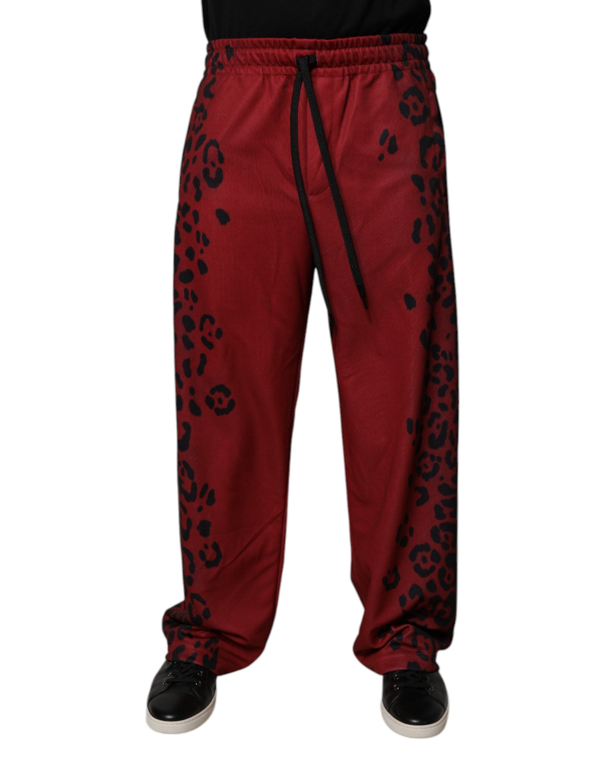 Leopard-Print Polyester Joggers — Red