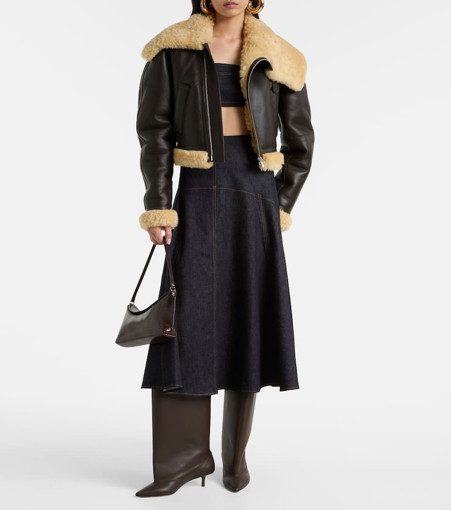 Aviatore cropped shearling-trimmed leather jacket
