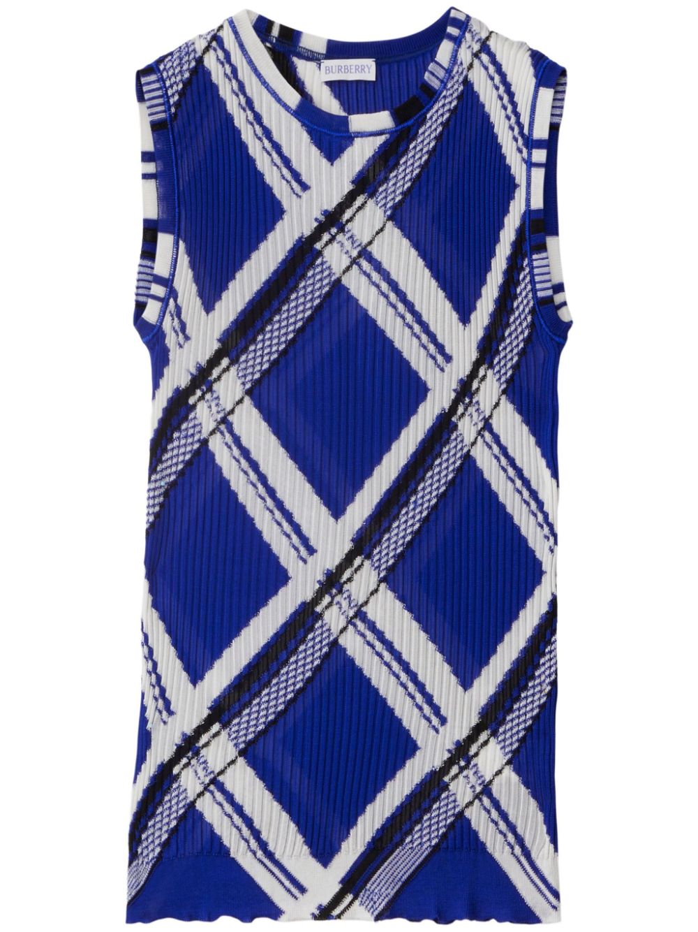 Plaid-check ribbed silk vest - Blue