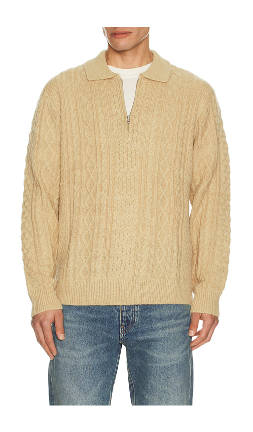 Rhythm Mohair Quarter Zip Fisherman Sweater in Brown. L. Also in M, S, XL/1X