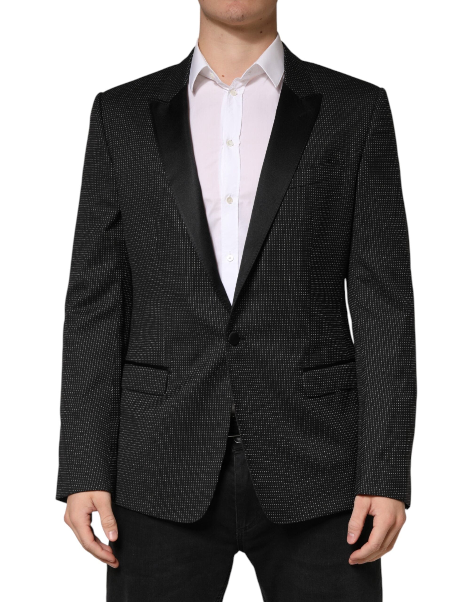 Virgin Wool Blend Blazer — Black