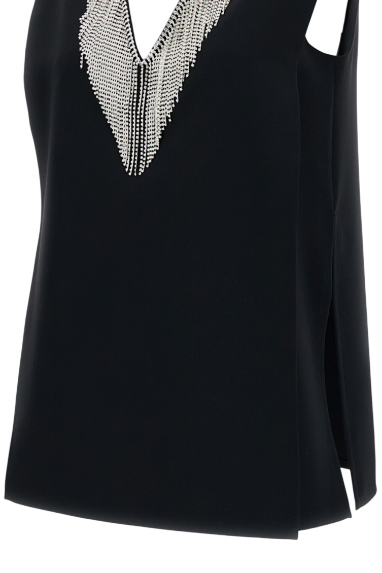 Black Embellished V Neck Top