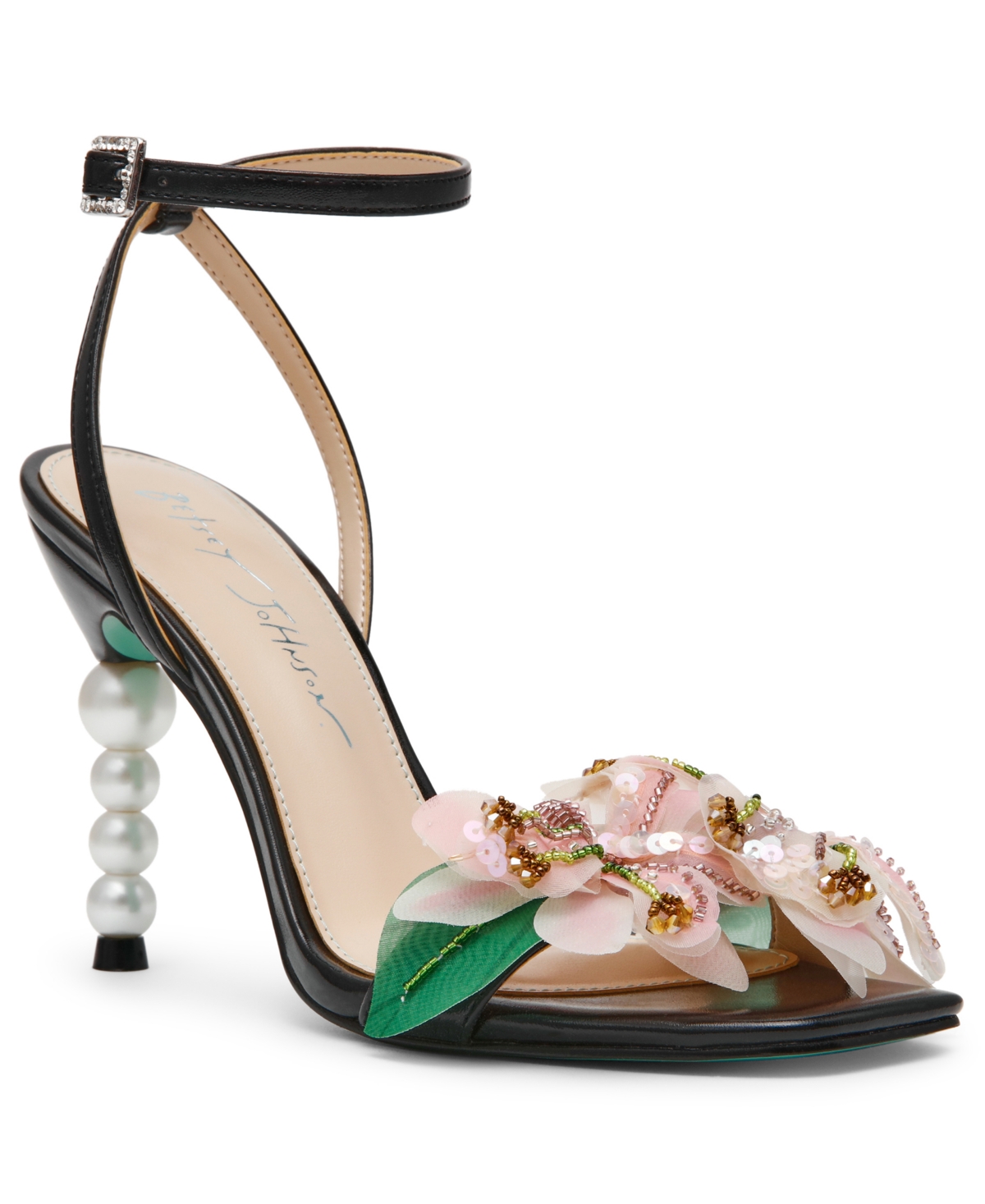 Women's Kasie Floral Pearl Heel Dress Sandals - Black