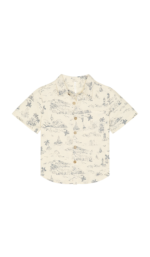 Rylee + Cru Collared Short Sleeve Shirt in Cream. 12-18M. Also -24M