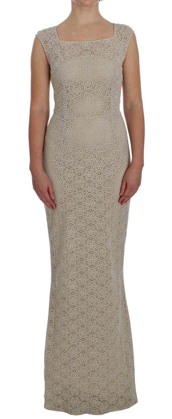 Floral Lace Sheath Dress — Beige