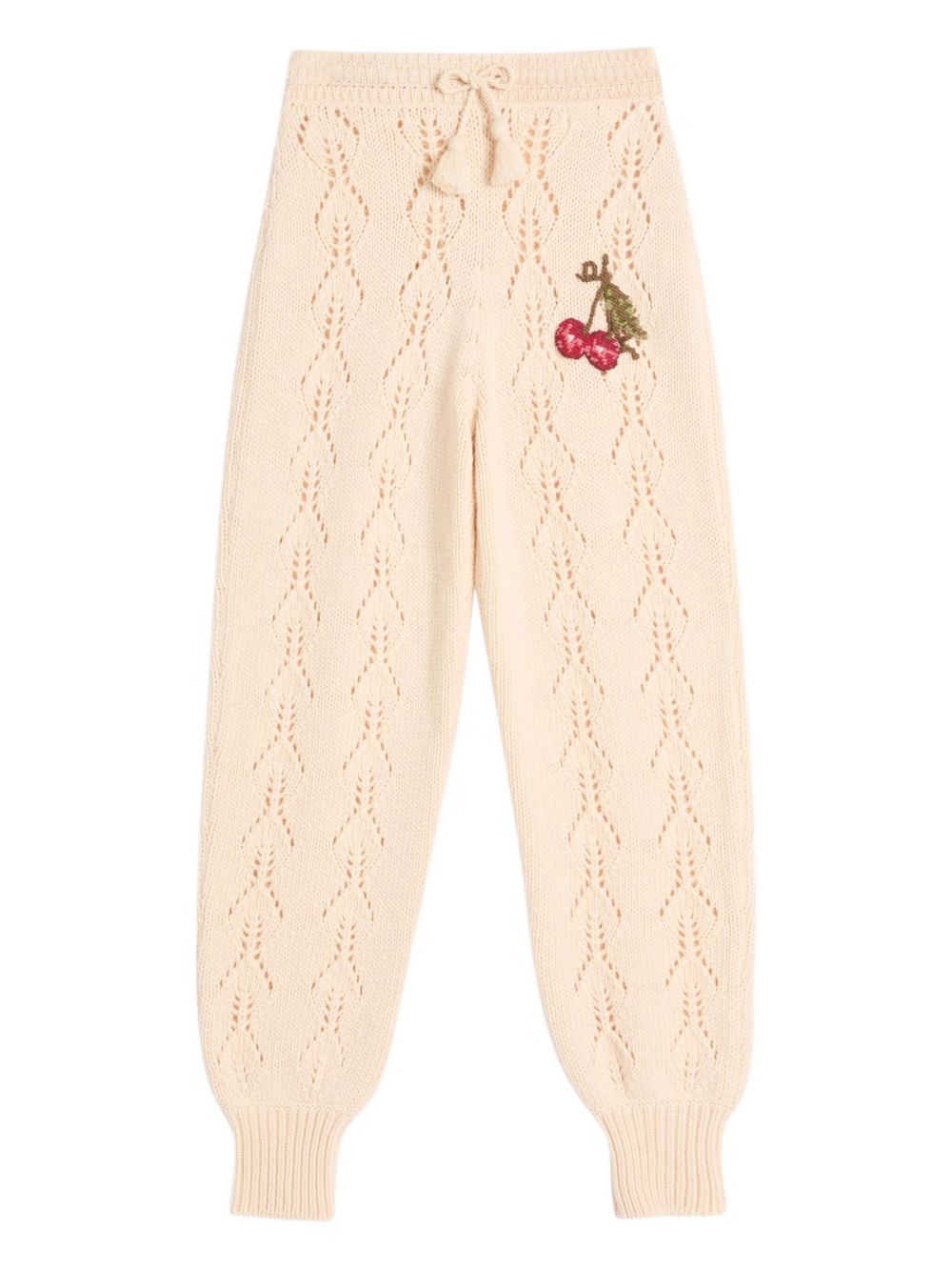 Cherry-embellished knit trousers - Neutrals
