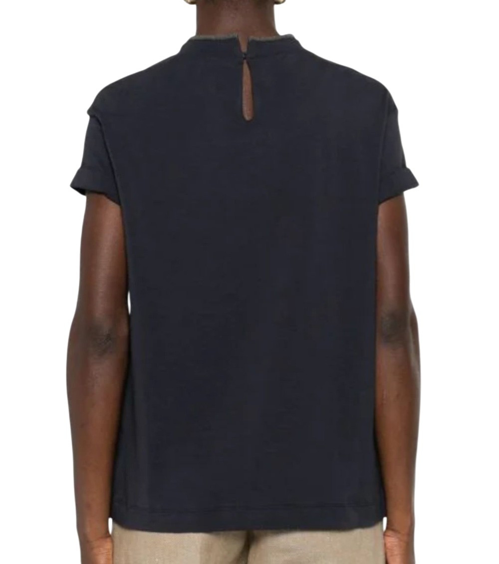 Brunello Cucinelli - monili detail short sleeve mock neck t-shirt