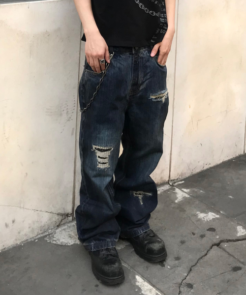 Dirty Faded Straight Denim Pants