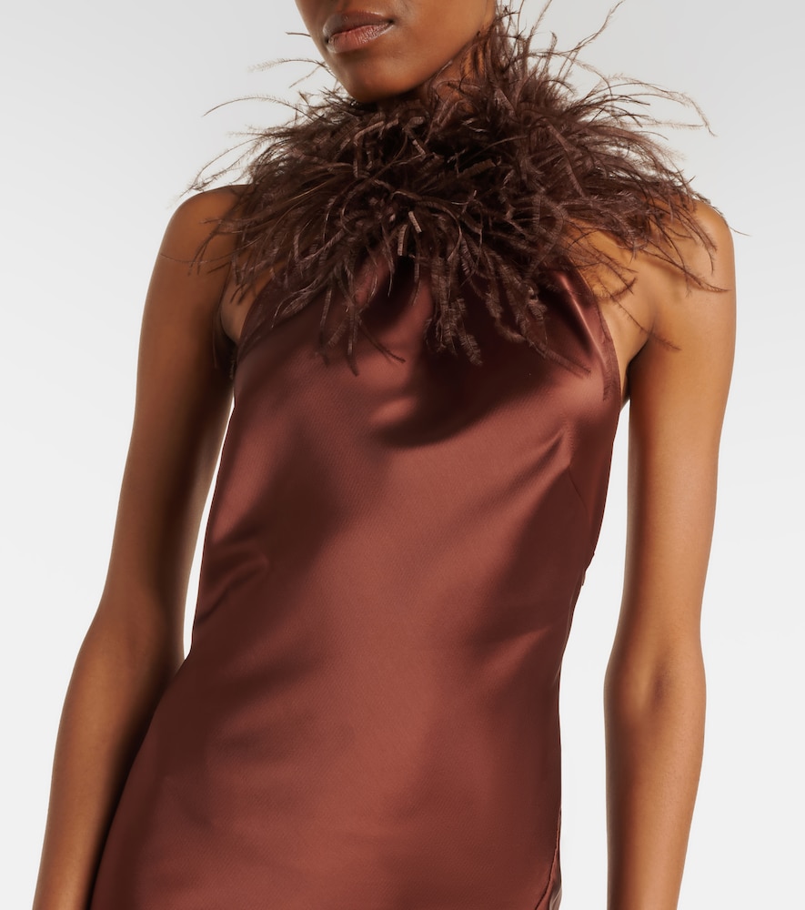 Jazzy embellished feather-trimmed gown