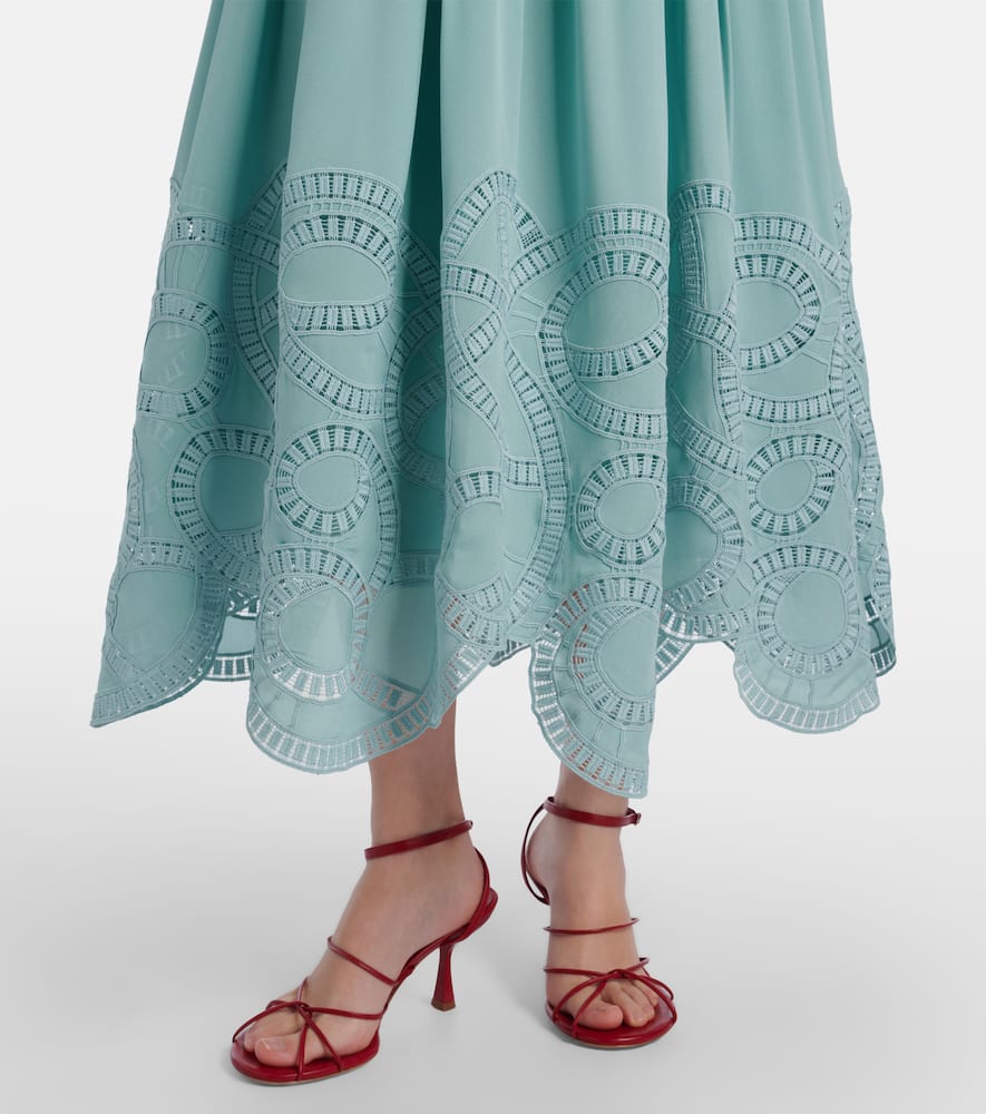 Lace-trimmed silk-blend midi dress