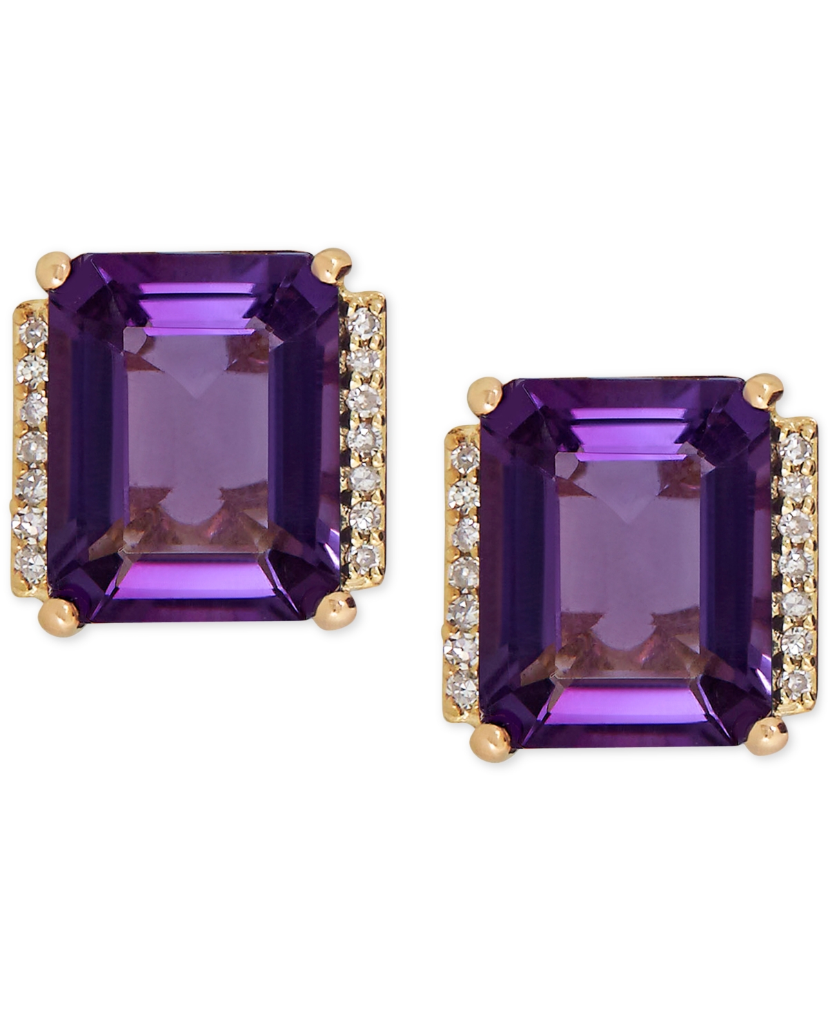 Gemstone and Diamond Accent Stud Earrings in 14k Gold - Amethyst