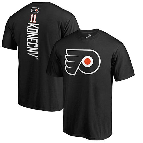 Men's Fanatics Travis Konecny Black Philadelphia Flyers Team Logo Backer Name & Number T-Shi