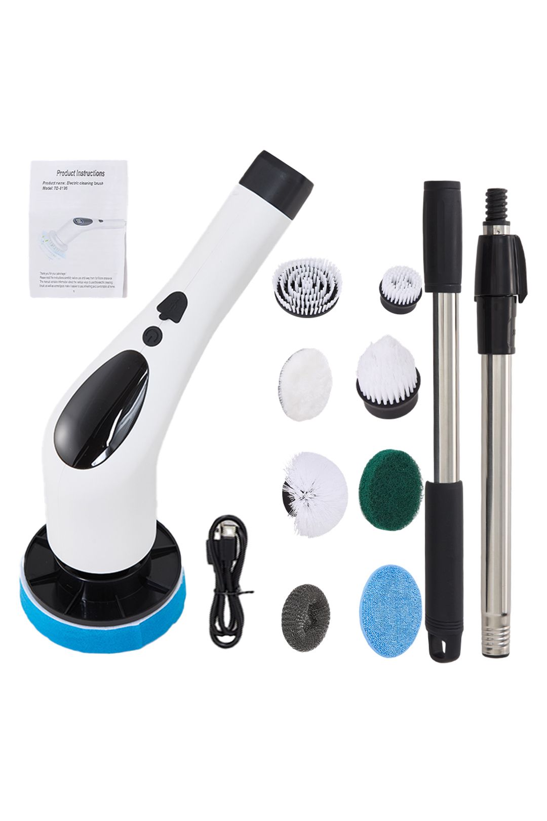 Living And Home 1 Cordless Handheld Electric Spin Scrubber With Long Handle In White