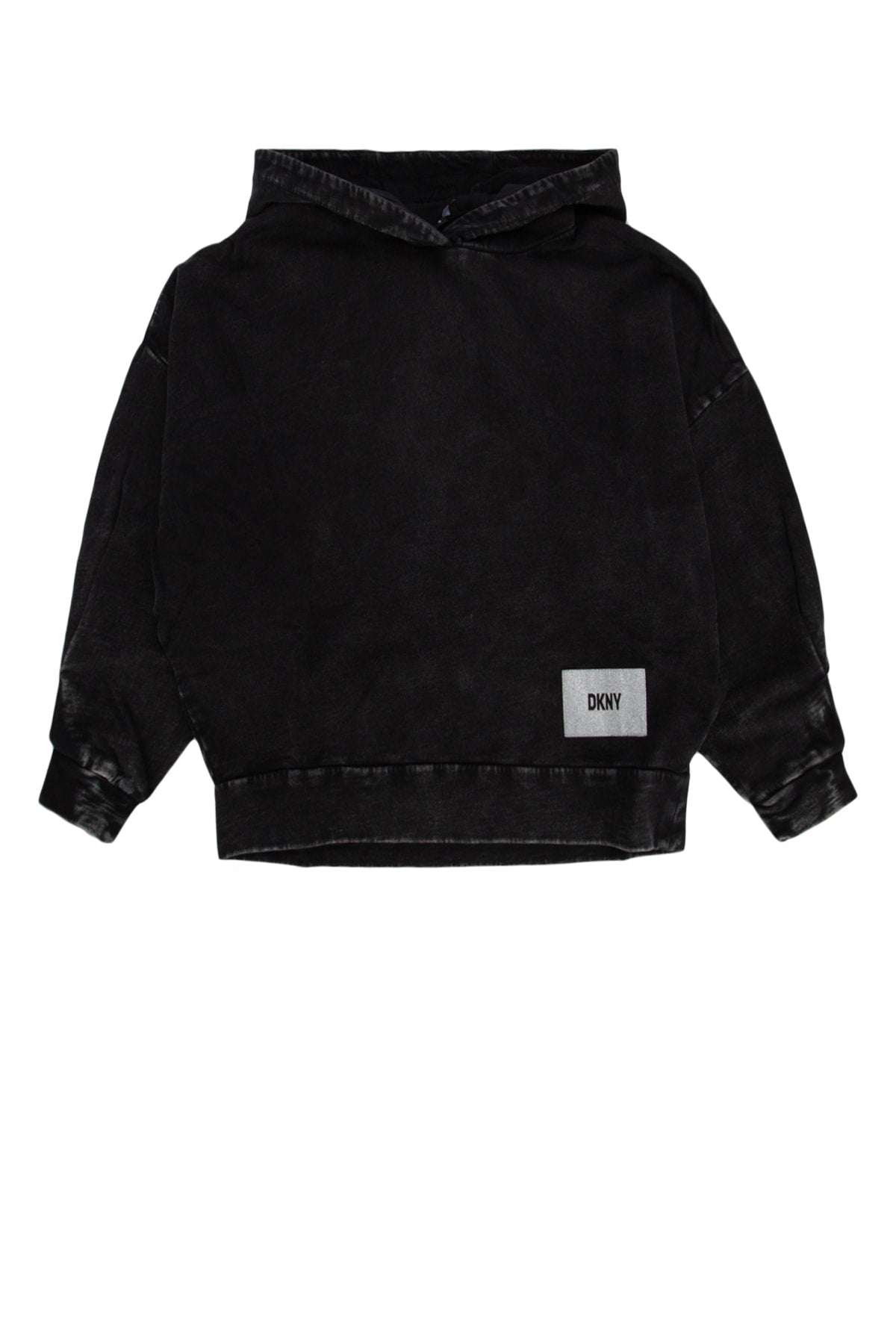 Denim-Washed Cotton Hoodie — Black