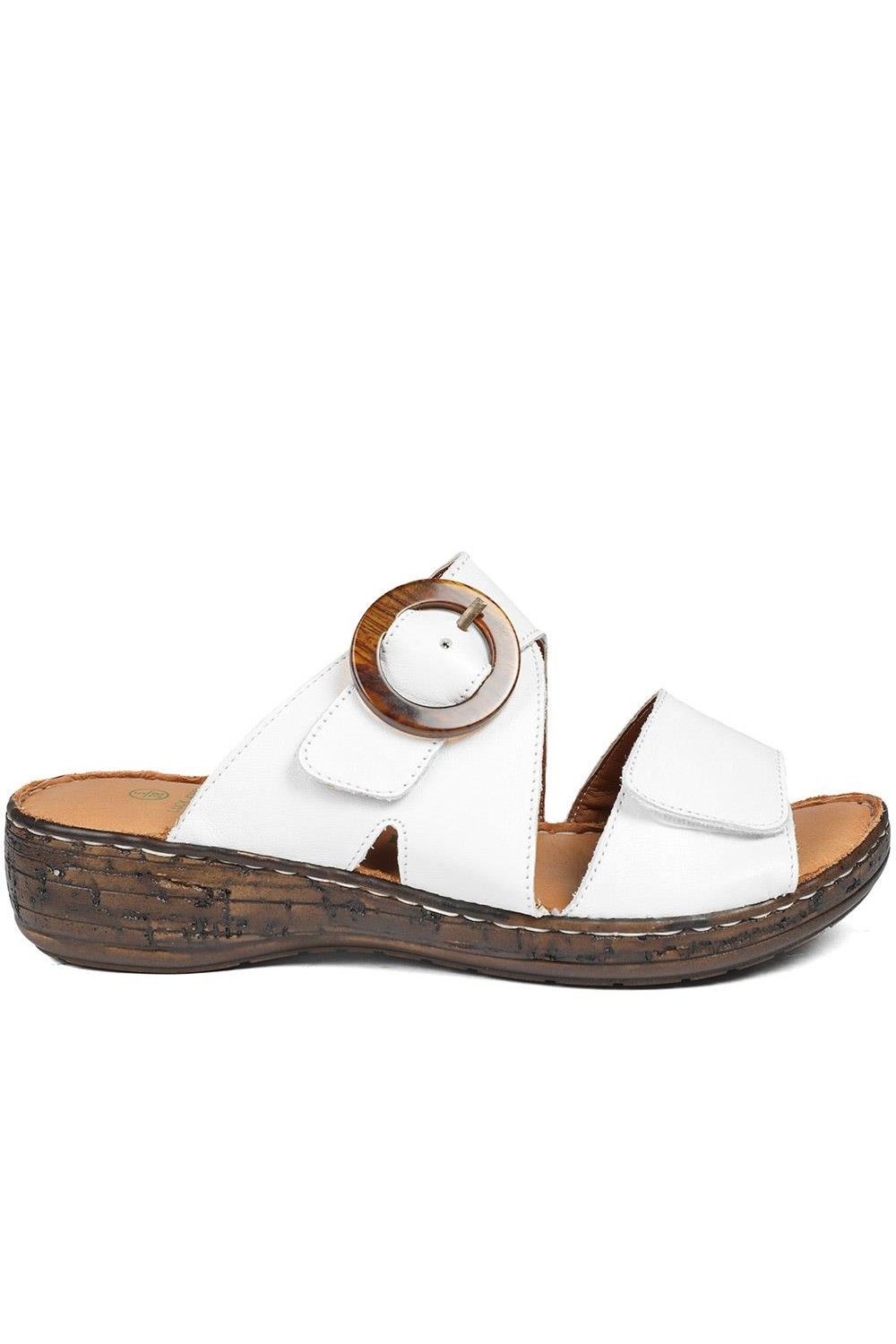 Pavers Women's Wide Fit Leather Adjustable Fasten Sandals in White