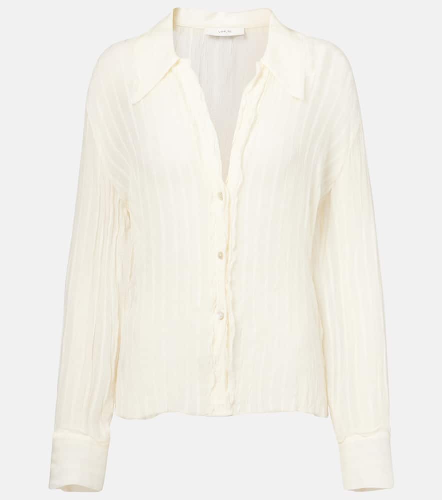 Ruffled striped semi-sheer shirt