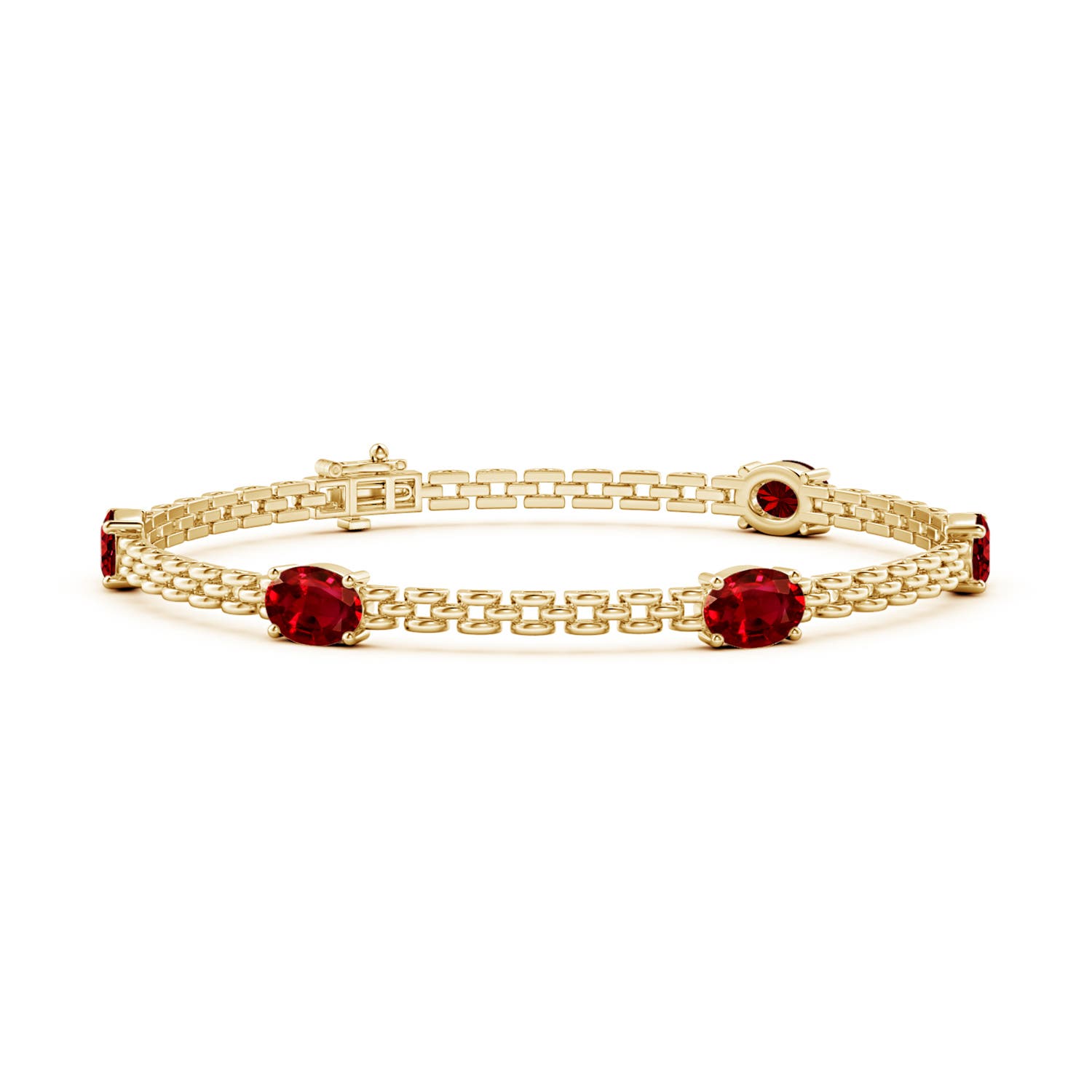 Angara 5.0 Carats Five Stone Oval Ruby Station Link Bracelet in 14K Yellow Gold