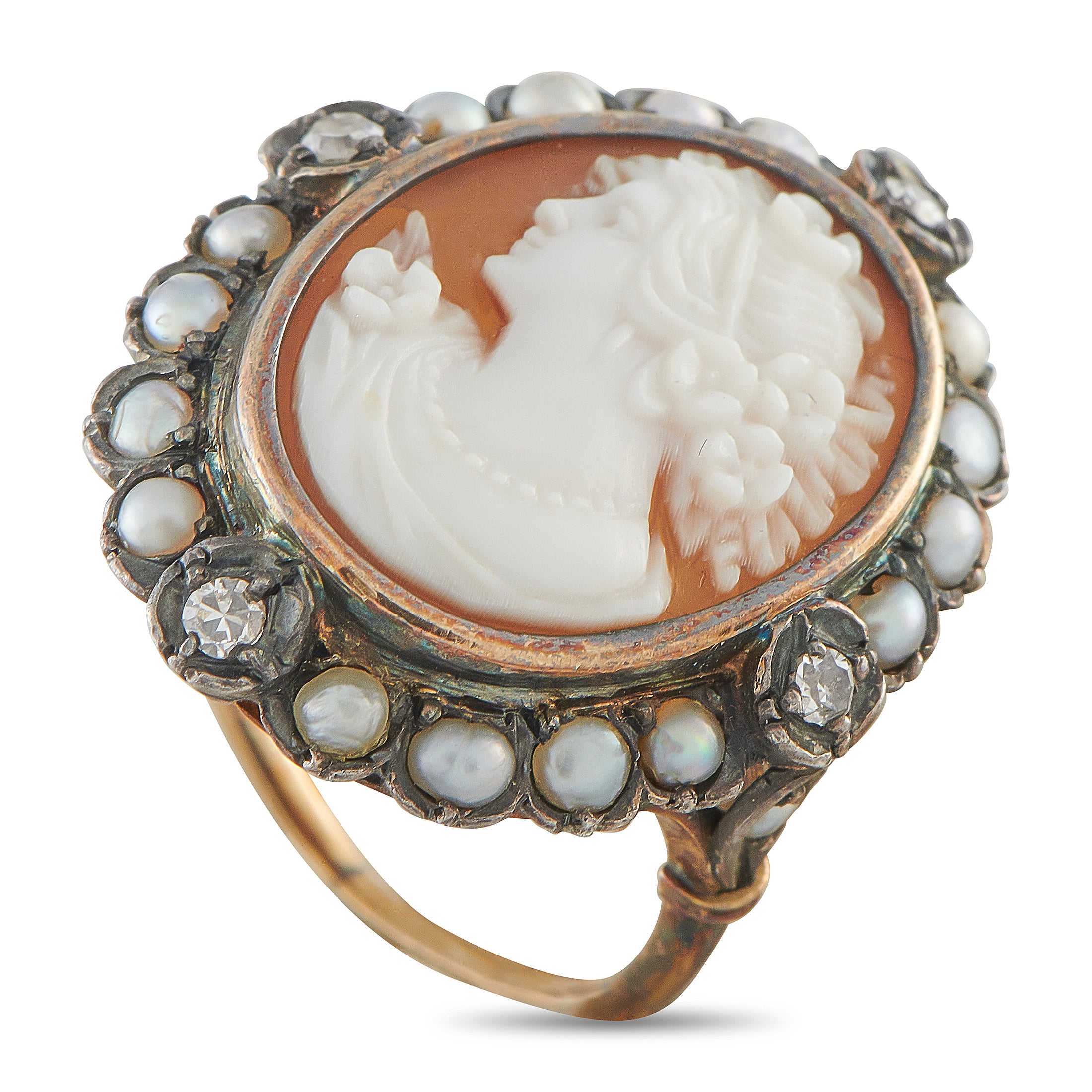 Antique Victorian 14K White Gold and Silver Cameo Ring MF03-050726
