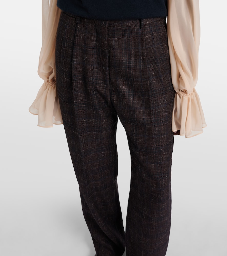 Blazé Milano Fox checked wool and silk wide-leg pants