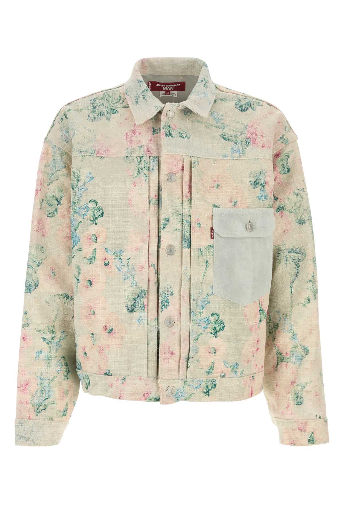 Floral Embroidered Canvas Jacket — Beige