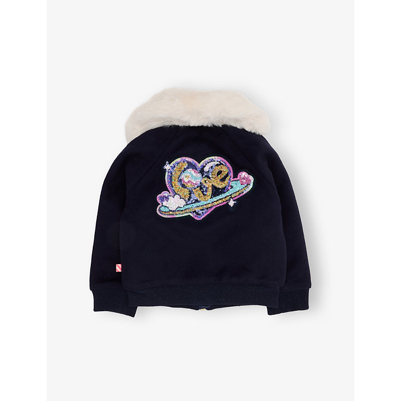 Contrast-Collar Sequin-Patch Wool-Blend Jacket