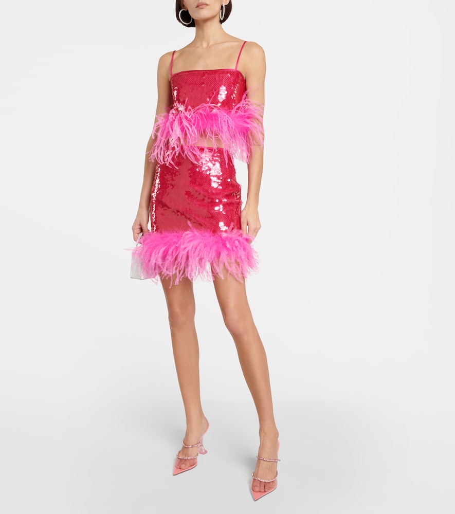 Sequined feather-trimmed crop top