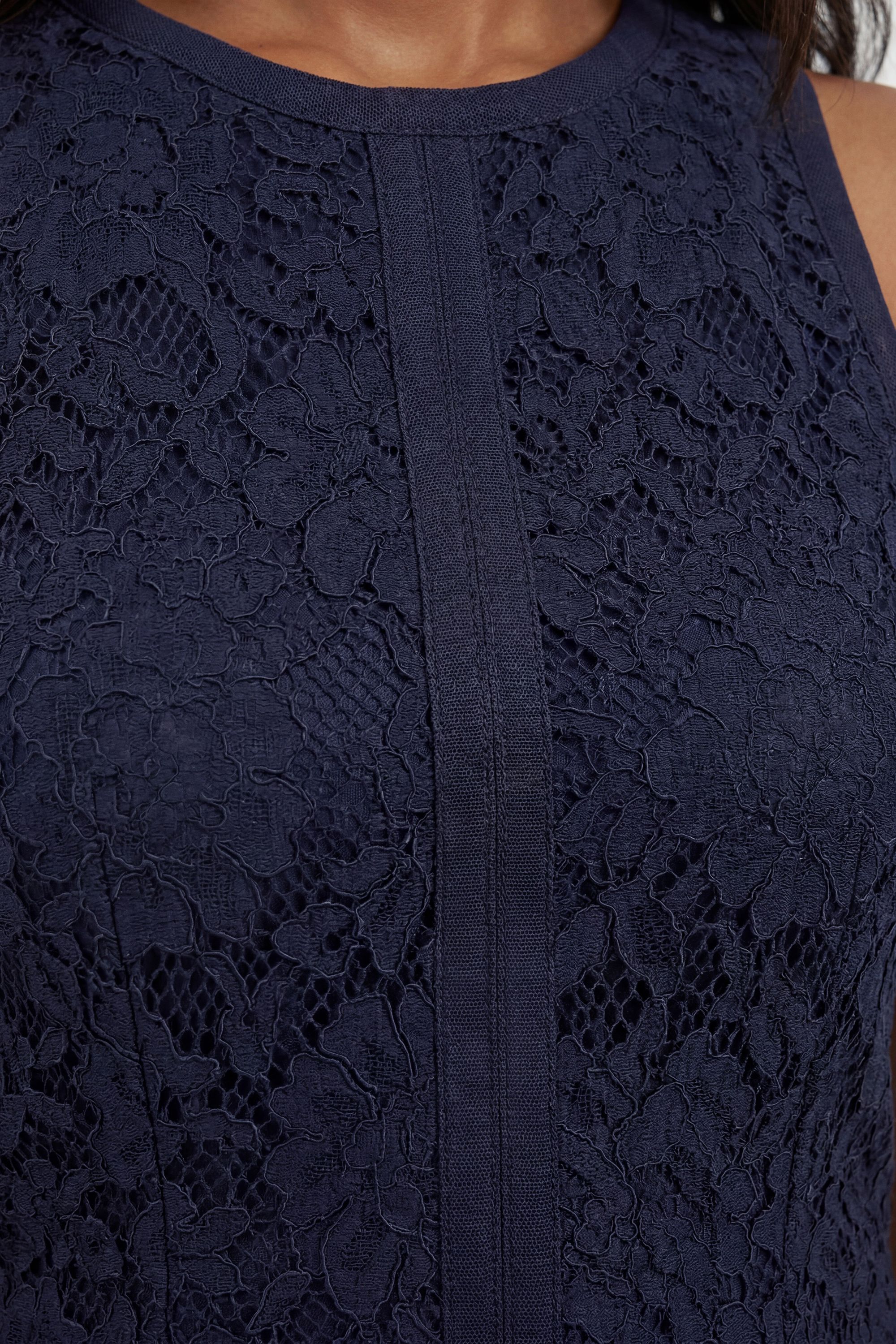 Karen Millen Womens Lace Sleeveless Woven Midi Dress - Navy Polyamide