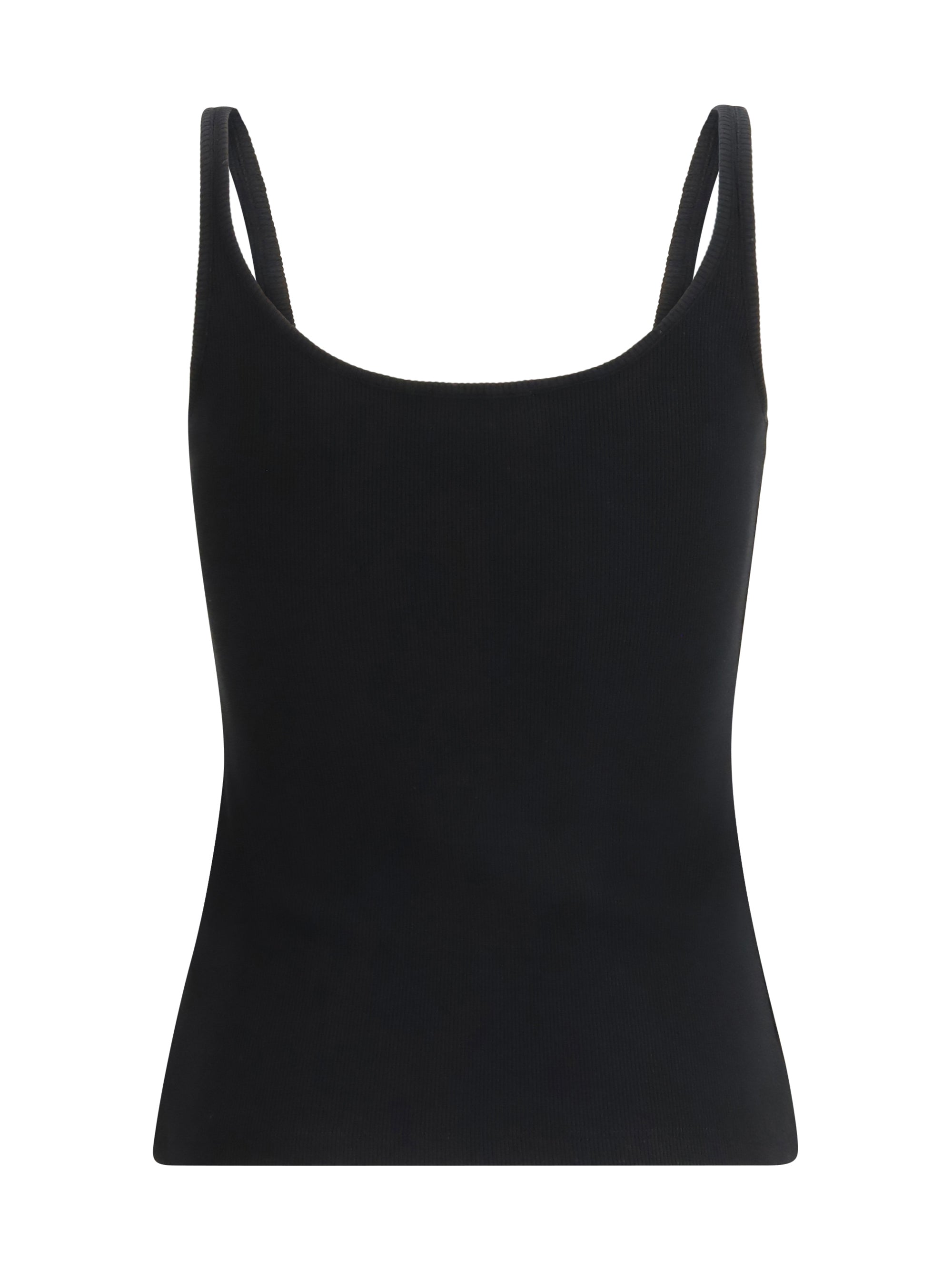 Embroidered Logo Ribbed Cotton Tank Top — Black