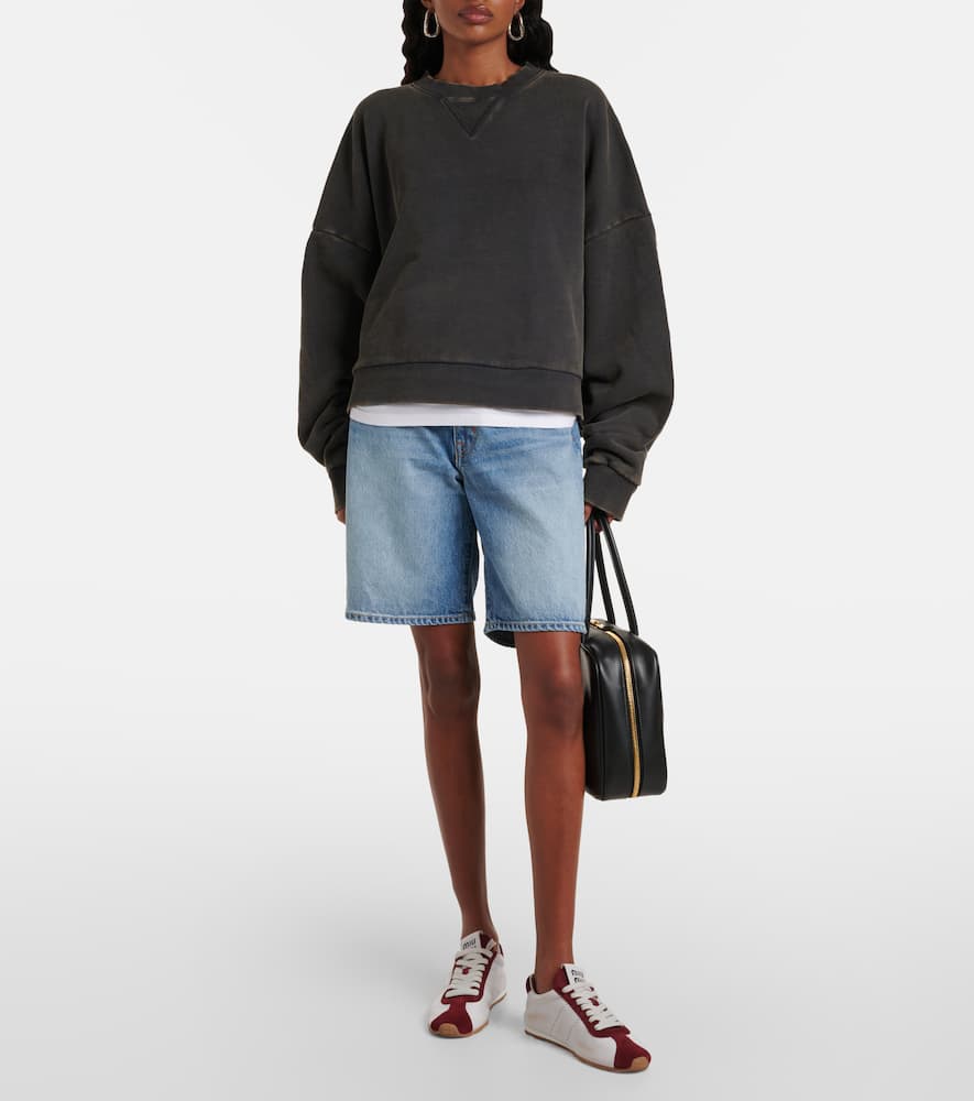 High-rise denim Bermuda shorts