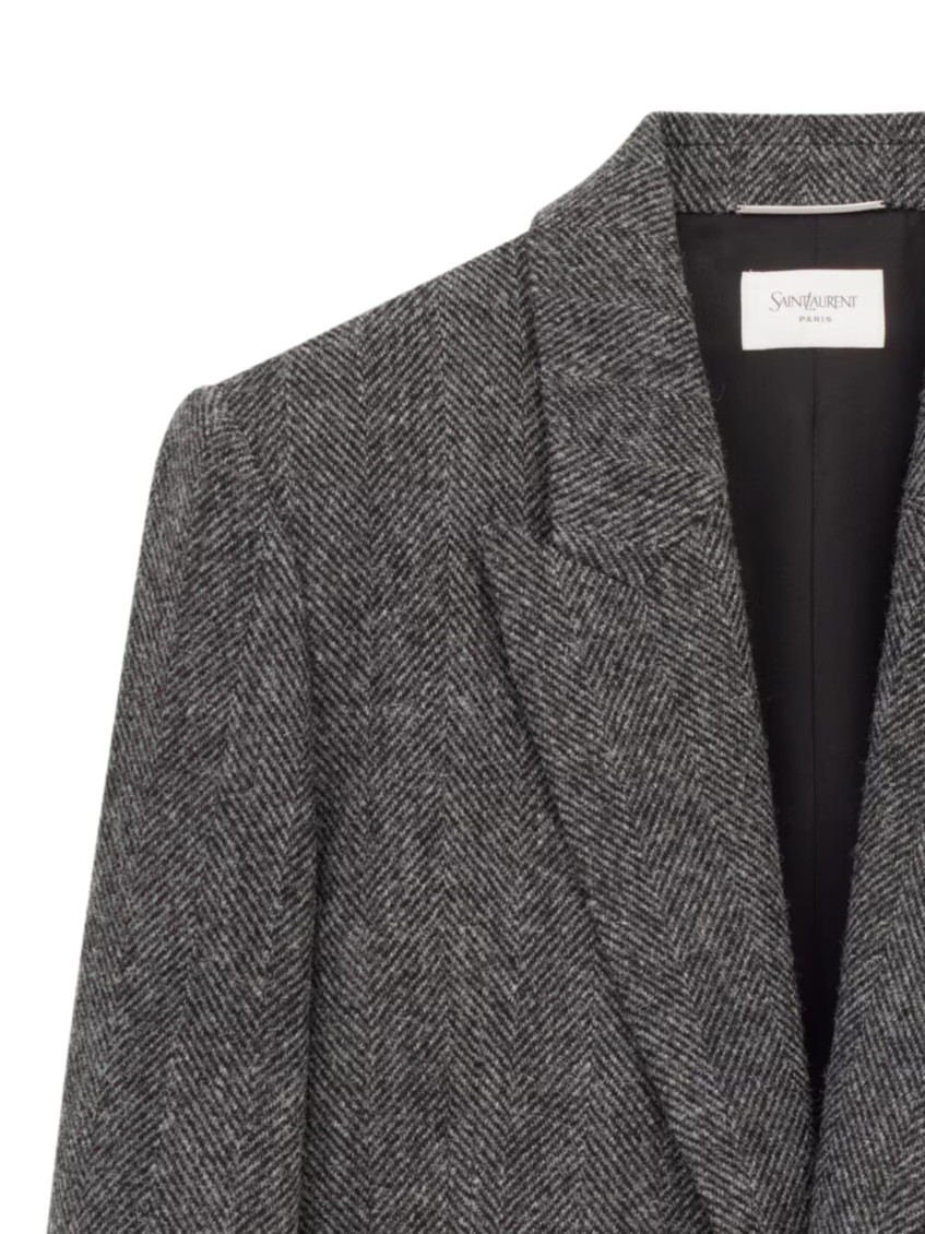 Oversized Single-breasted Herringbone Wool Jacket