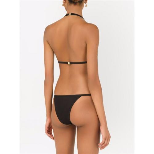 Halterneck logo-plaque bikini - Black
