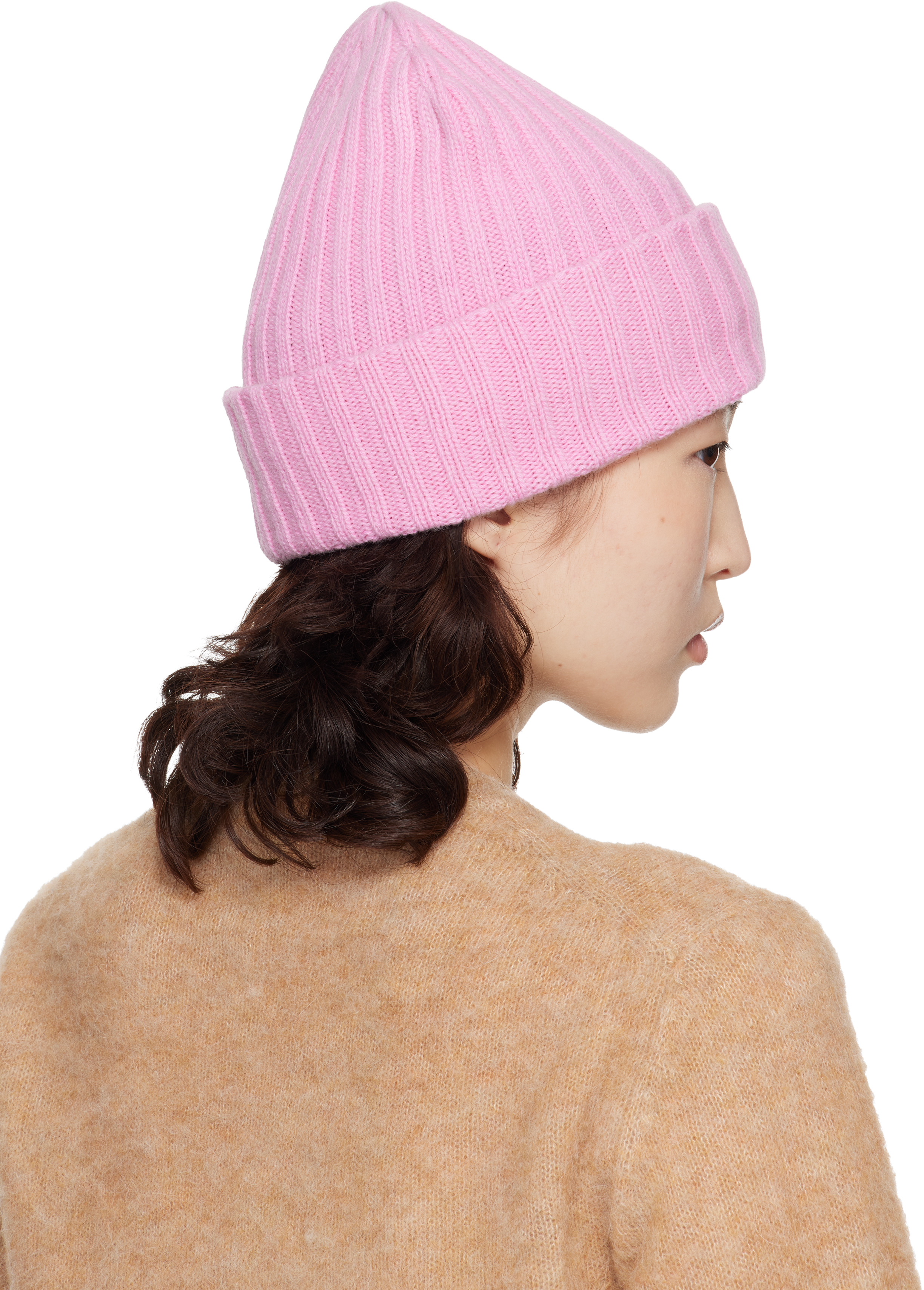 Pink Wool Knit Beanie