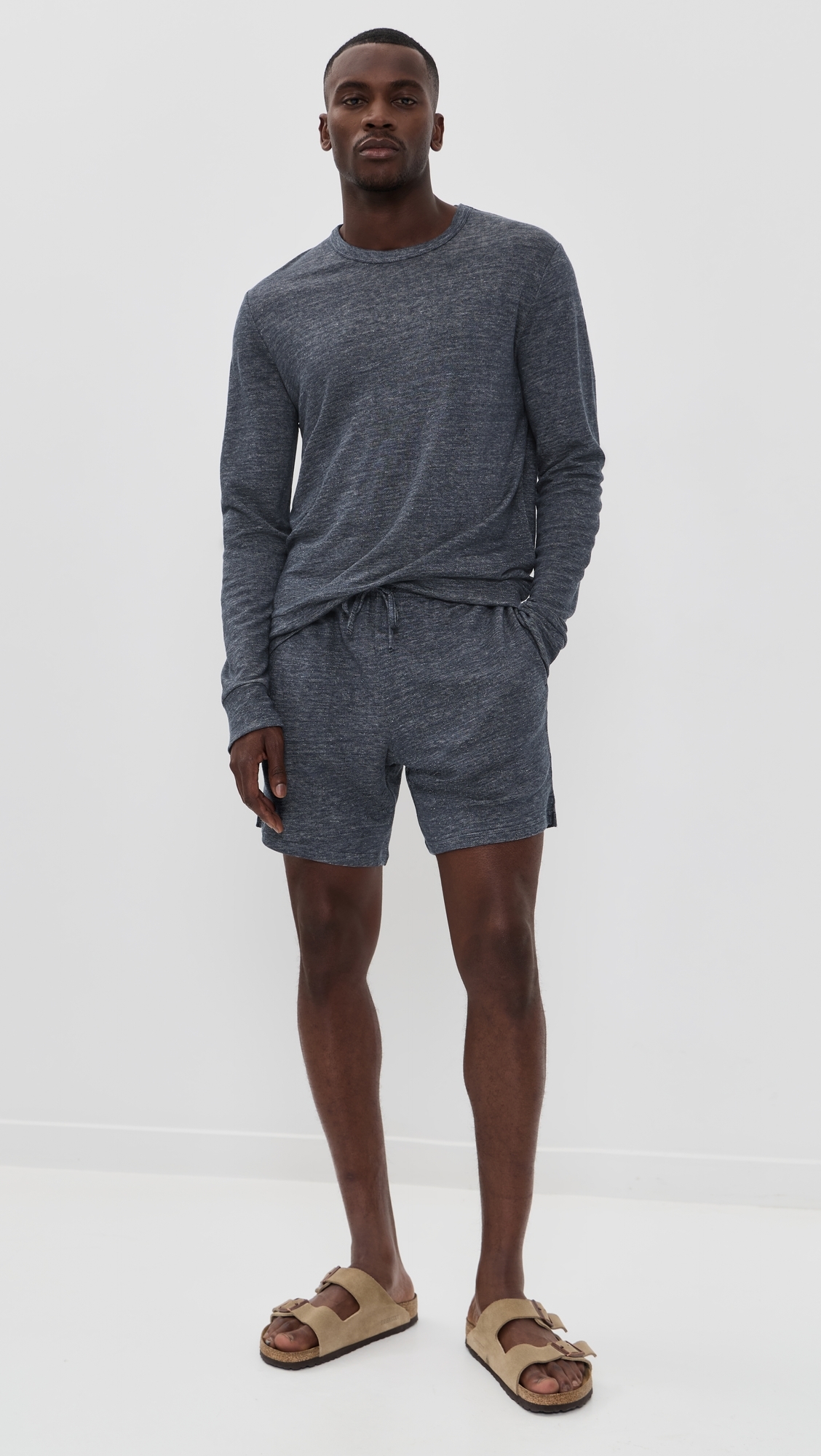 Terry Linen Crew Neck Sweatshirt Washed Navy