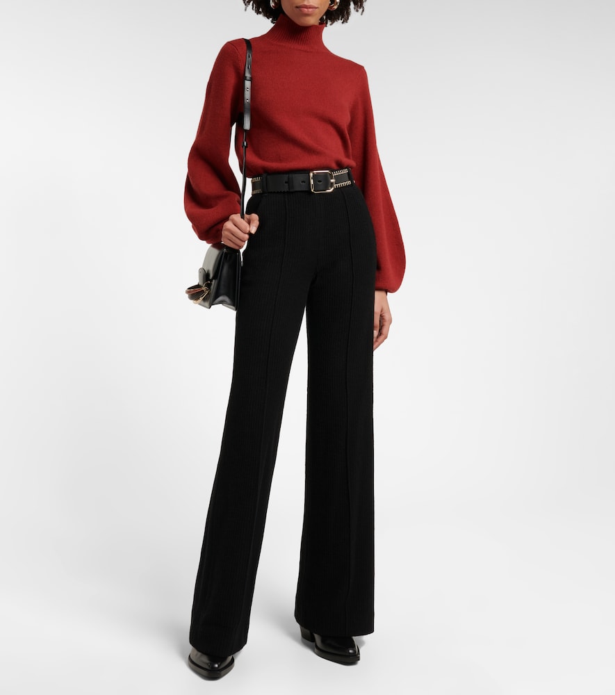 High-rise flared virgin wool pants