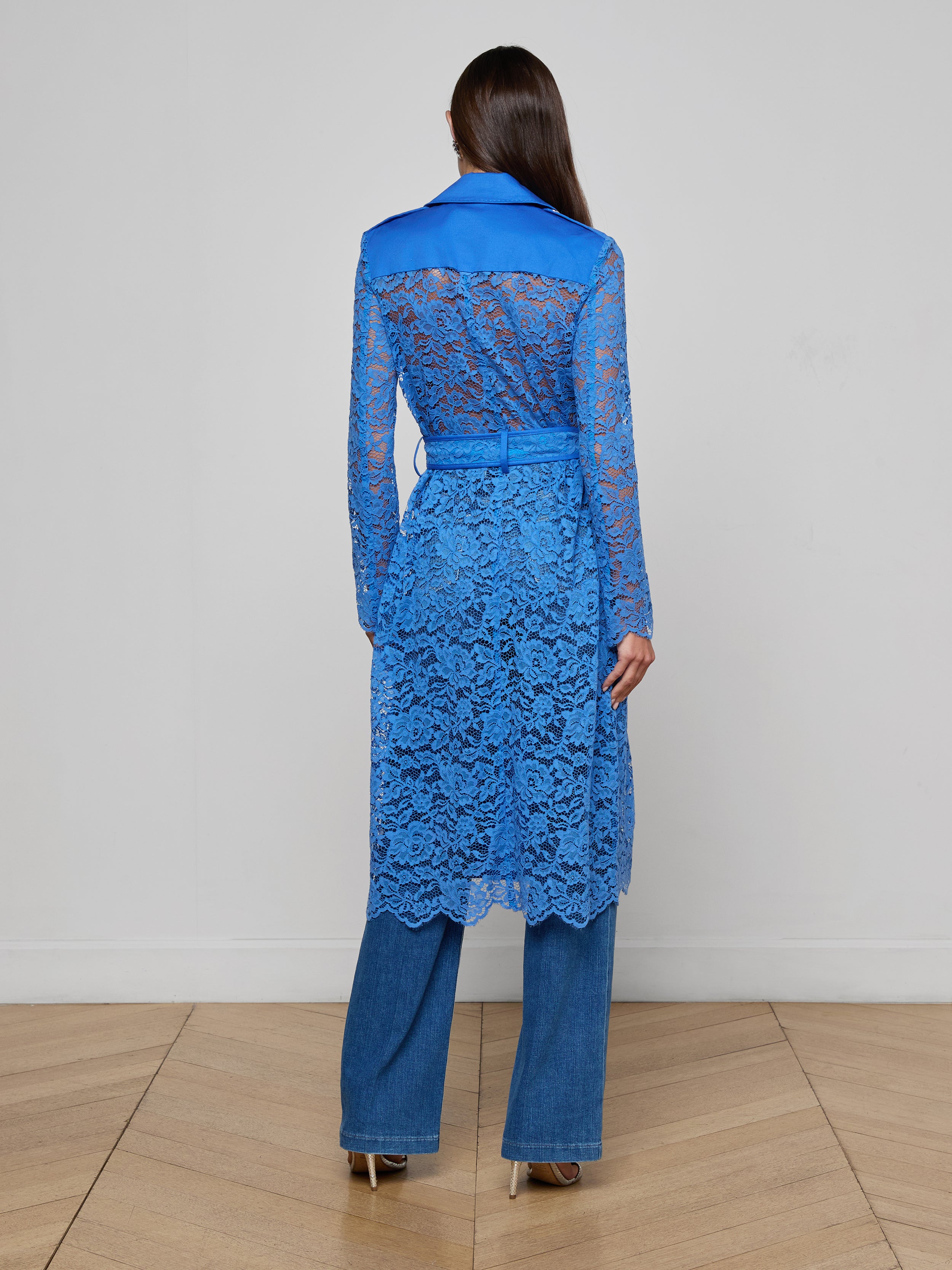 Amata Lace Trench Coat In Regatta Blue