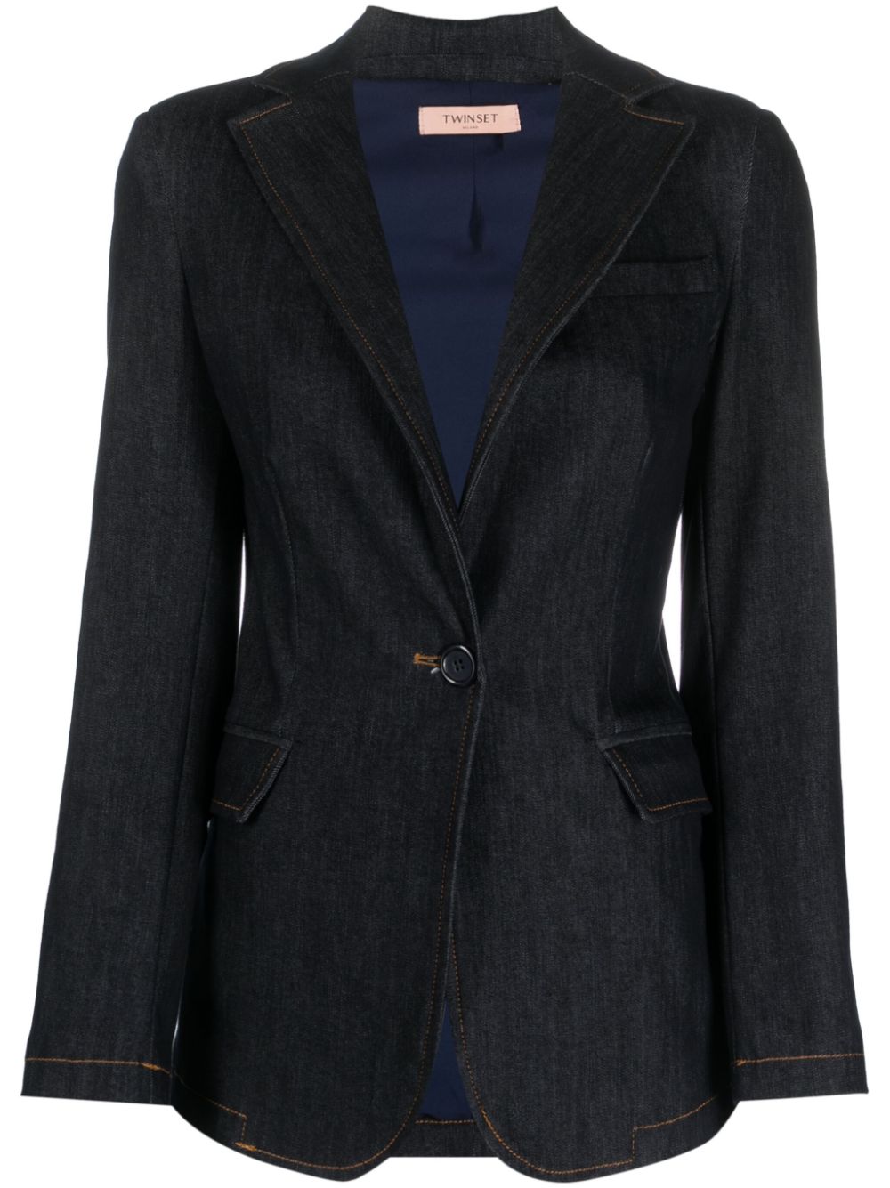 Single-breasted cotton-blend blazer - Blue