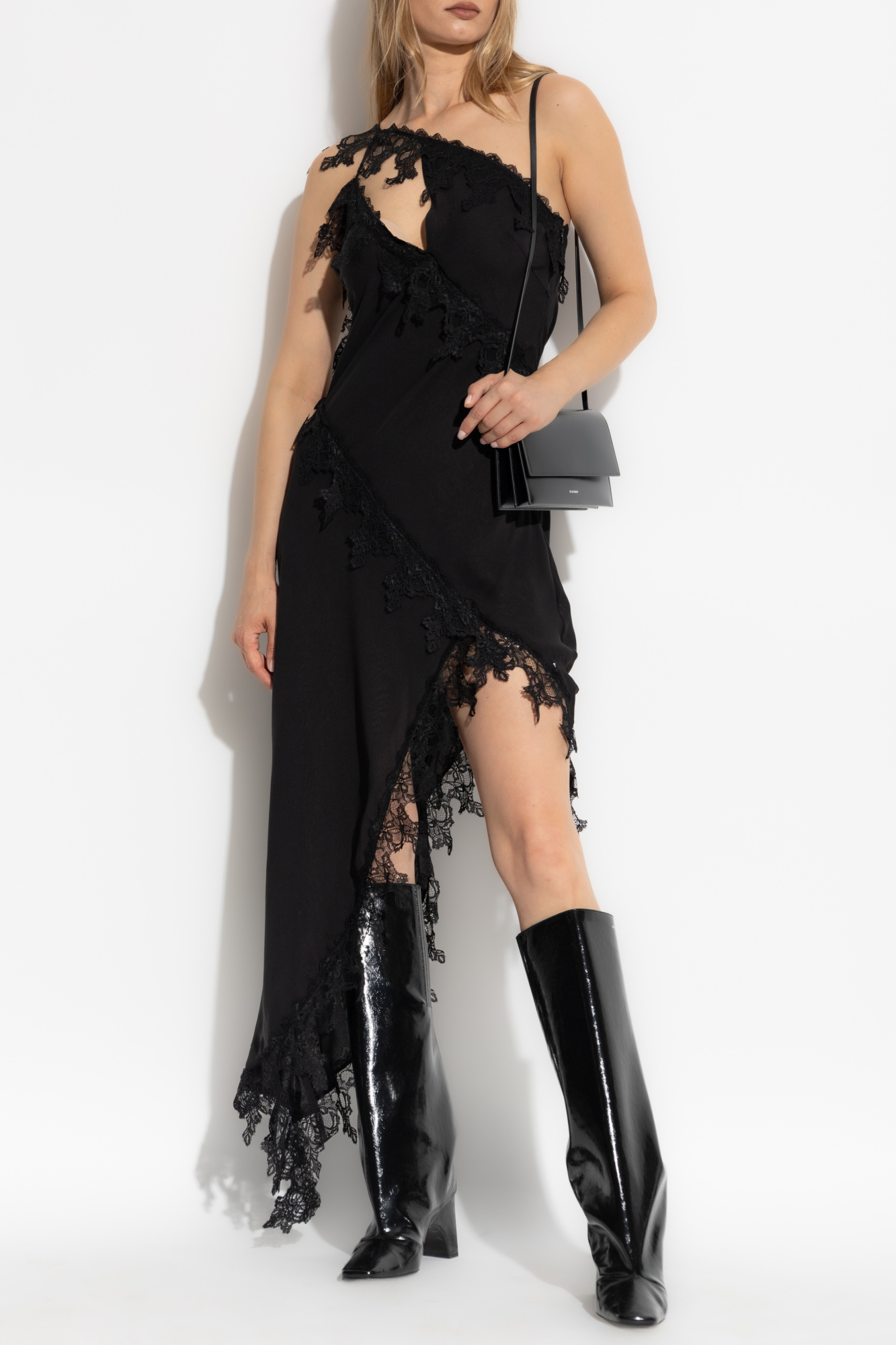 Dress With Lace Inserts, Women's, Black