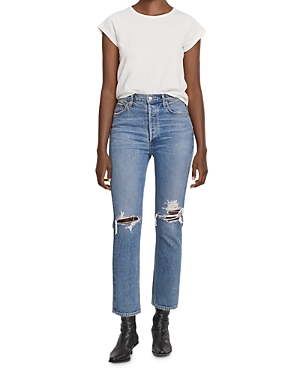 Riley High Rise Crop Straight Leg Jeans in Whiplash